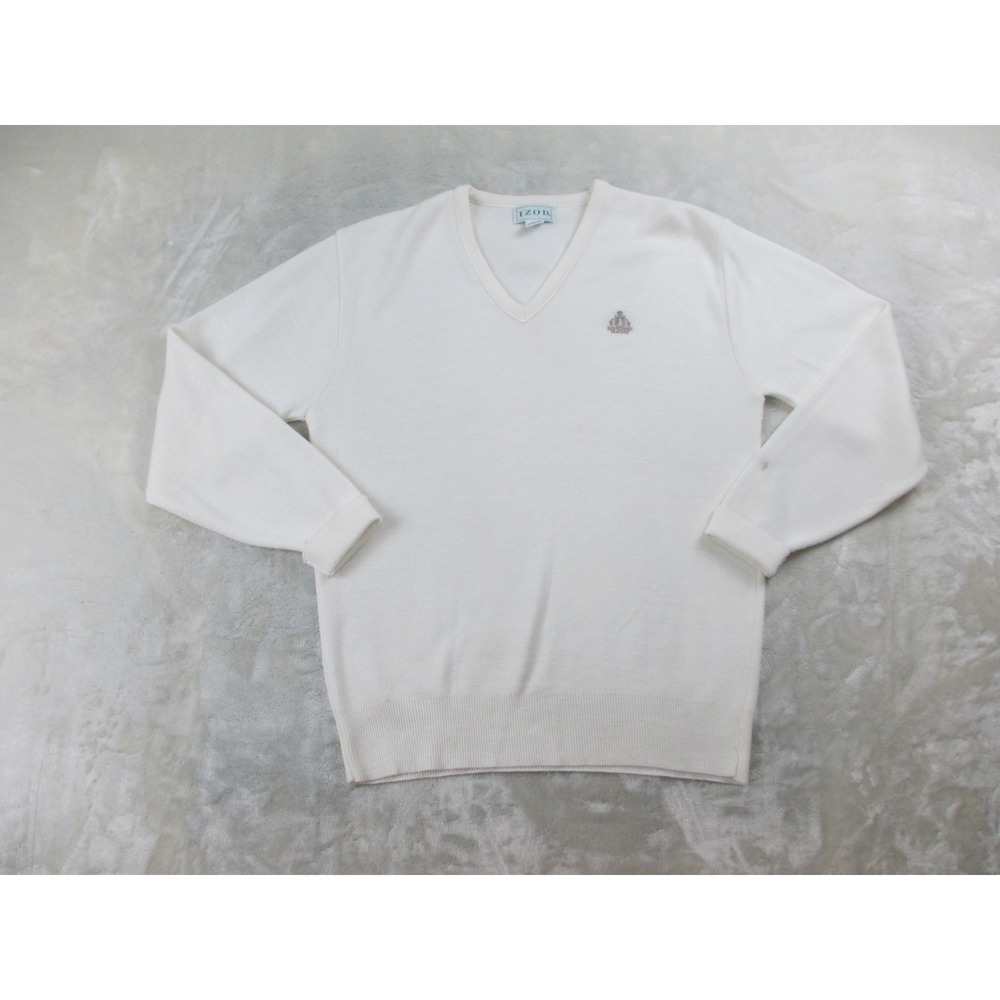 VINTAGE Izod Sweater Mens Large White Knit Pullover Crewneck USA Casual*